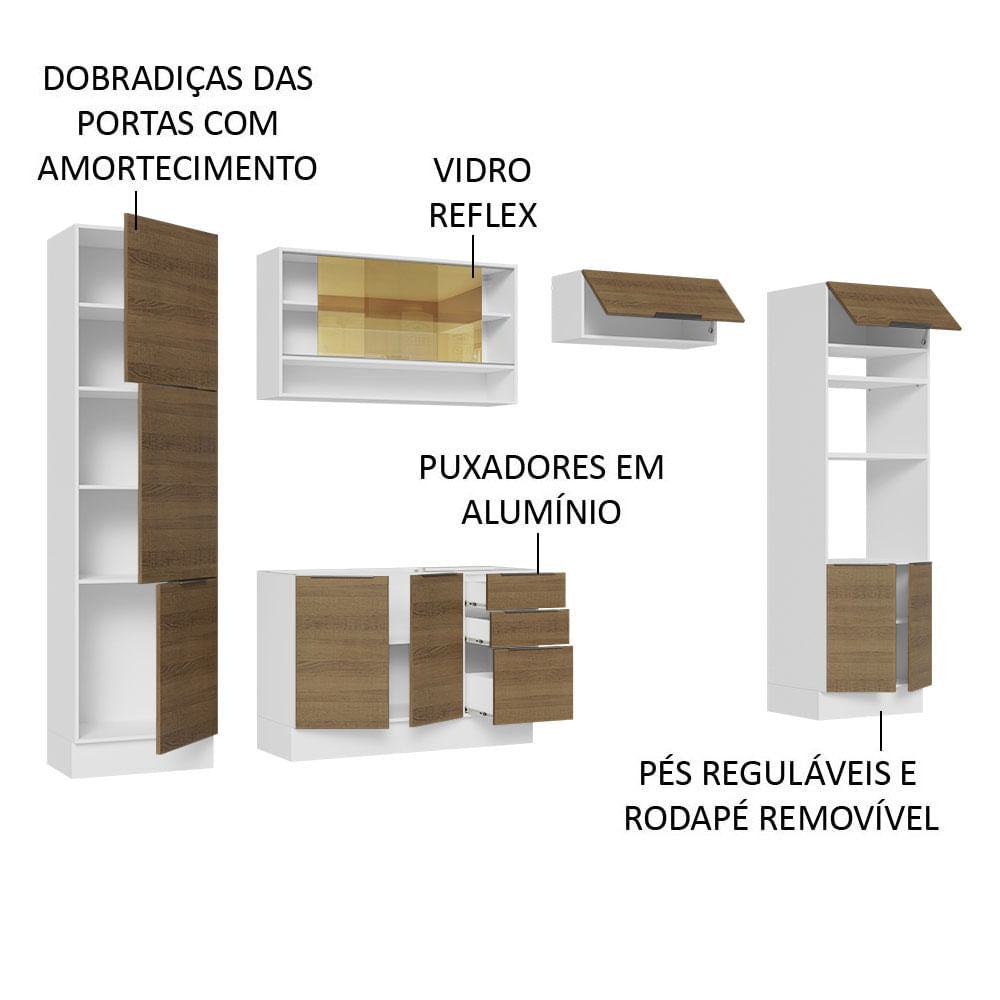 Armário de Cozinha Completa 330cm Branco/Rustic Stella Madesa 03