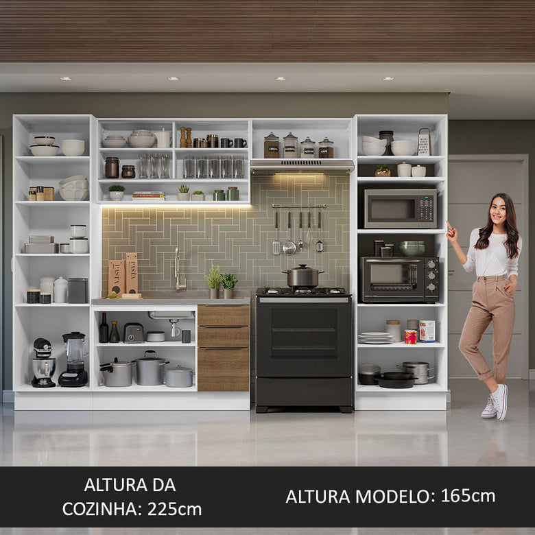 Armário de Cozinha Completa 330cm Branco/Rustic Stella Madesa 03