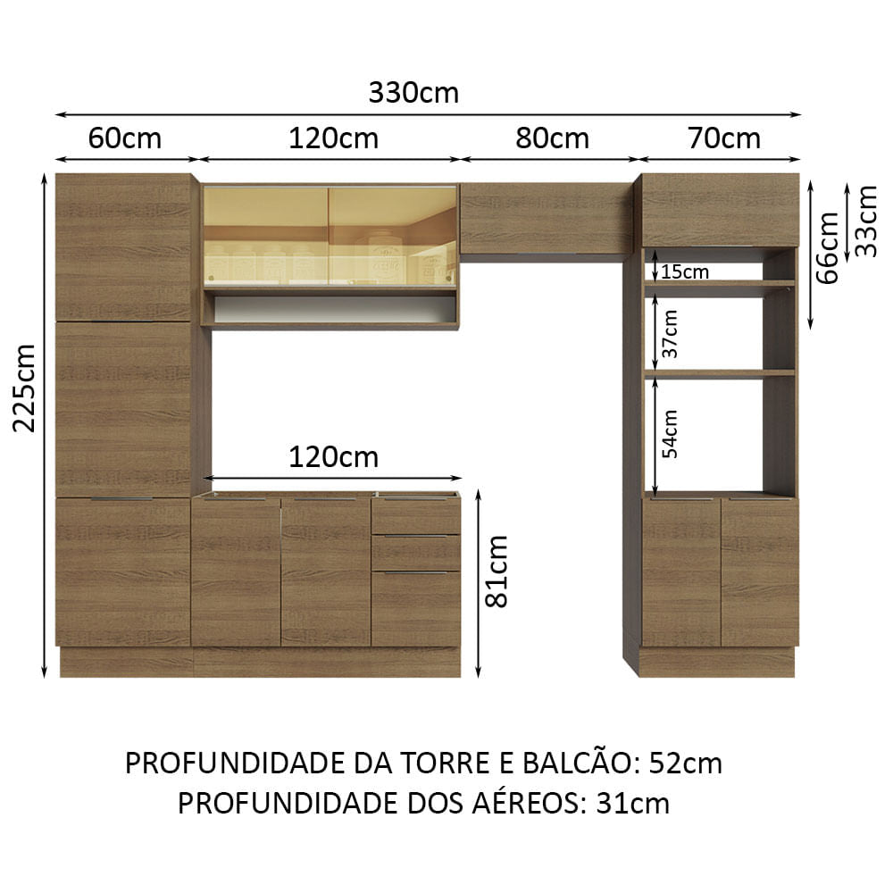 Armário de Cozinha Completa 330cm Rustic Stella Madesa 03