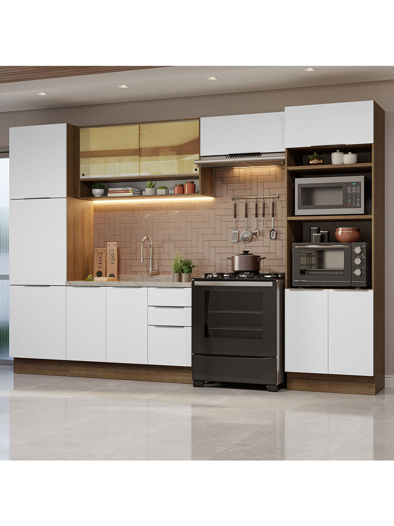 Armário de Cozinha Completa 330cm Rustic/Branco Stella Madesa 03