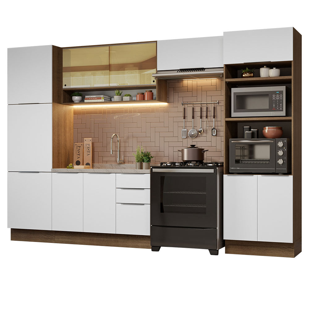 Armário de Cozinha Completa 330cm Rustic/Branco Stella Madesa 03 - Rustic/Branco