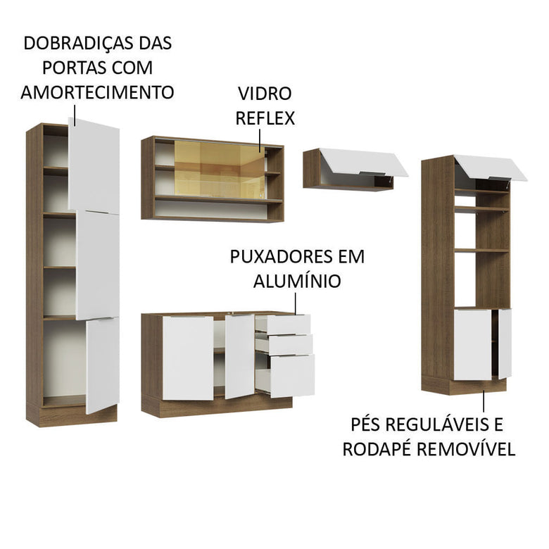 Armário de Cozinha Completa 330cm Rustic/Branco Stella Madesa 03