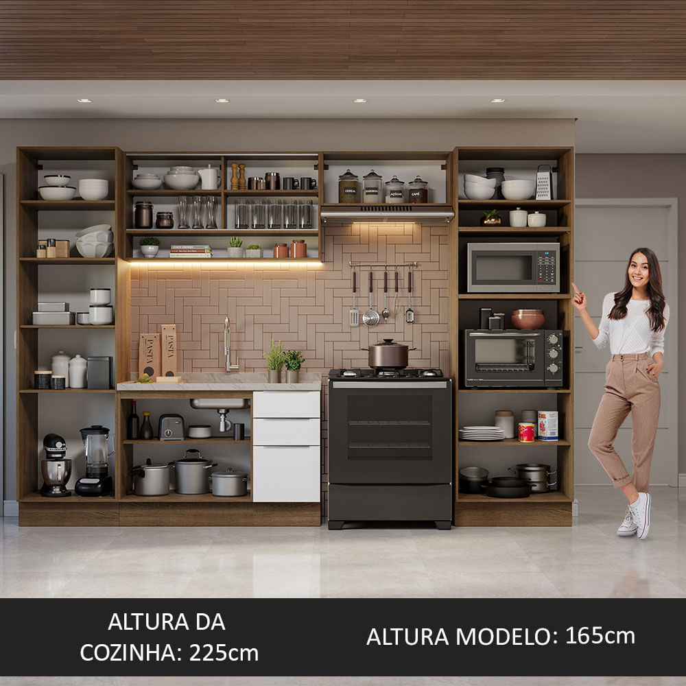 Armário de Cozinha Completa 330cm Rustic/Branco Stella Madesa 03