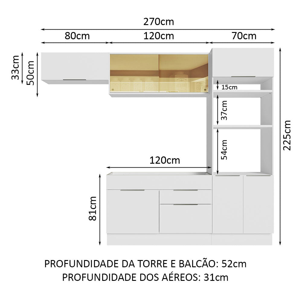 Armário de Cozinha Completa 270cm Branco Stella Madesa 08