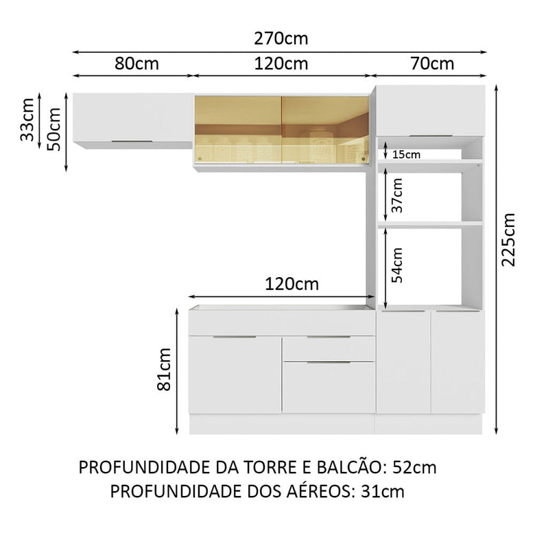 Armário de Cozinha Completa 270cm Branco Stella Madesa 08