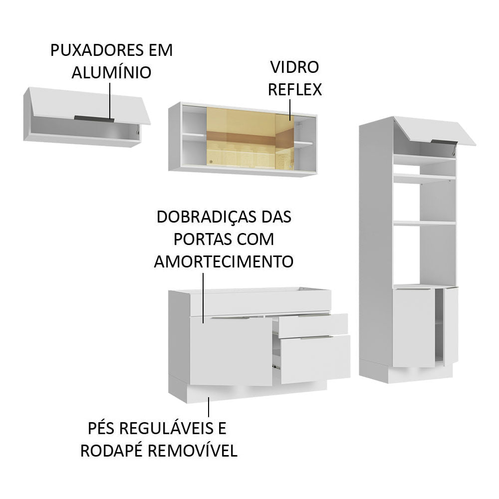Armário de Cozinha Completa 270cm Branco Stella Madesa 08