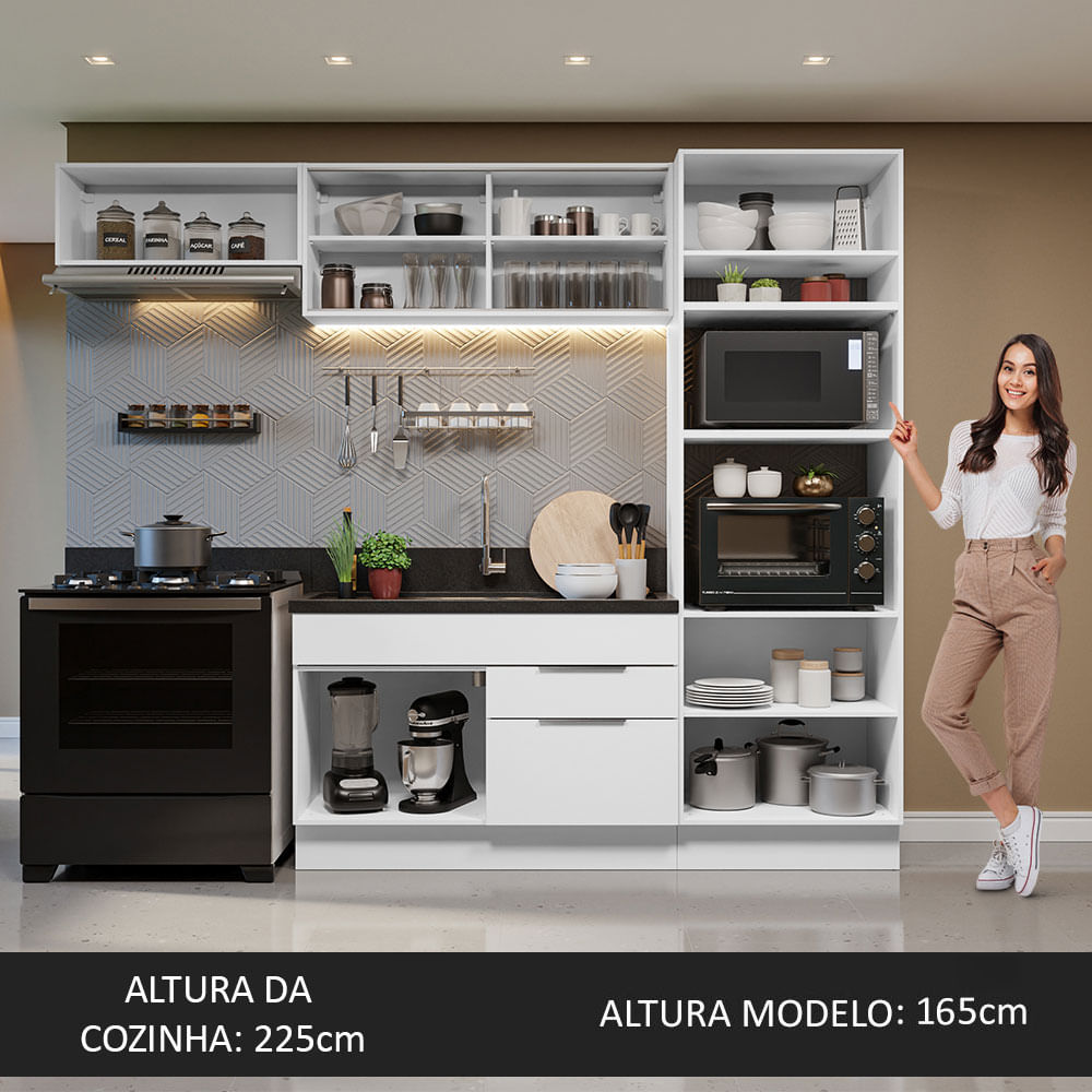 Armário de Cozinha Completa 270cm Branco Stella Madesa 08