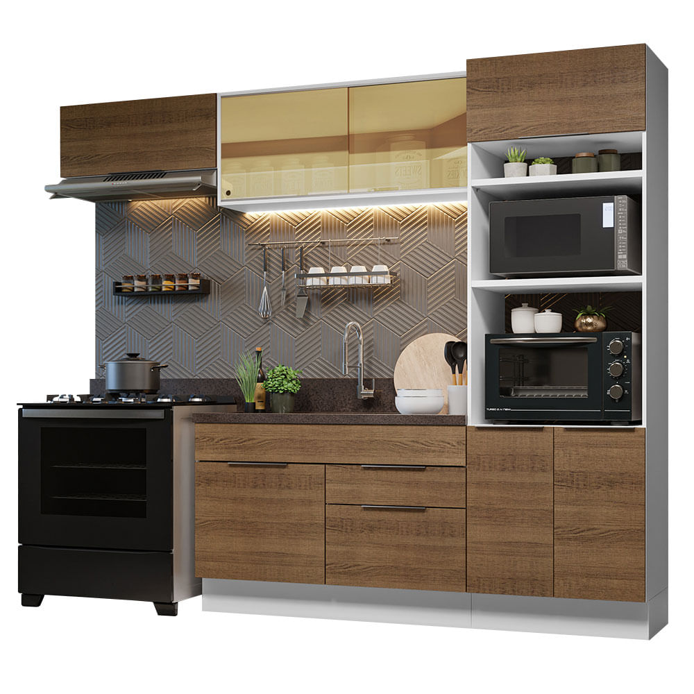 Armário de Cozinha Completa 270cm Branco/Rustic Stella Madesa 08 - Branco/Rustic