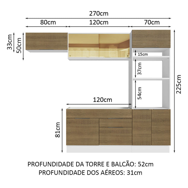 Armário de Cozinha Completa 270cm Branco/Rustic Stella Madesa 08
