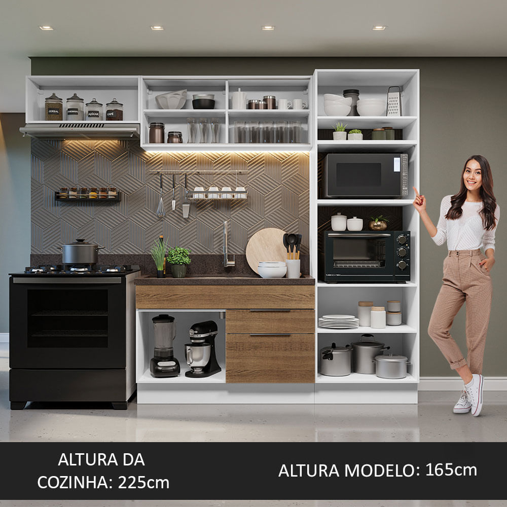 Armário de Cozinha Completa 270cm Branco/Rustic Stella Madesa 08