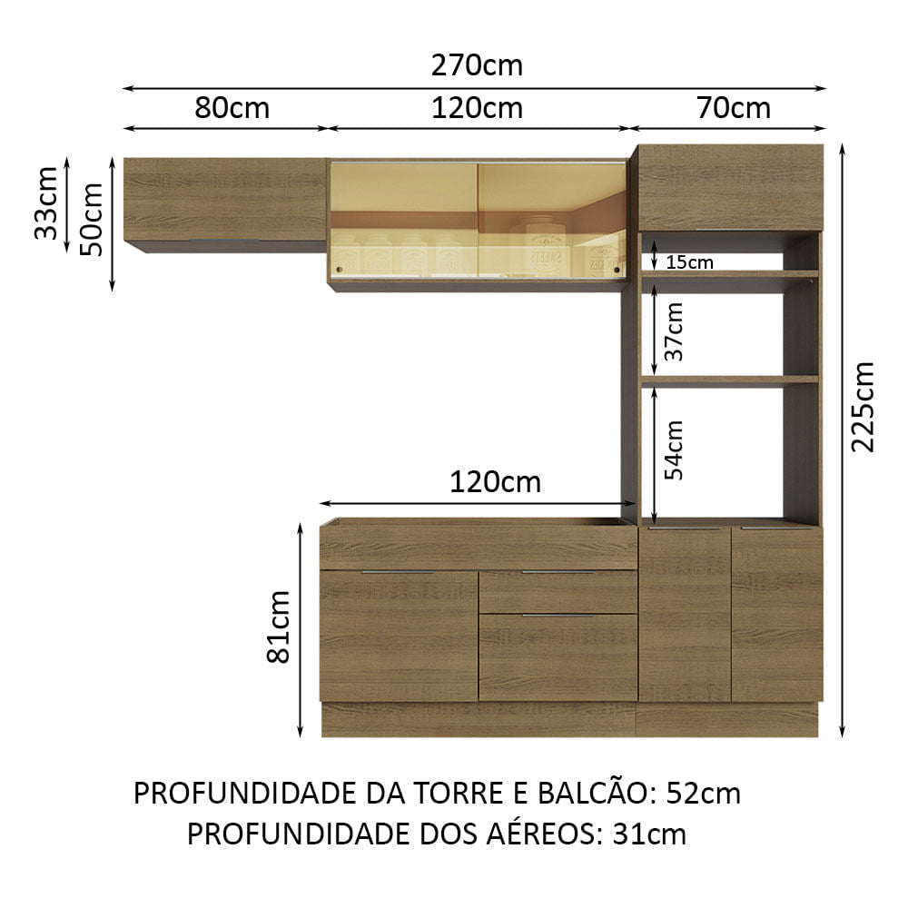 Armário de Cozinha Completa 270cm Rustic Stella Madesa 08