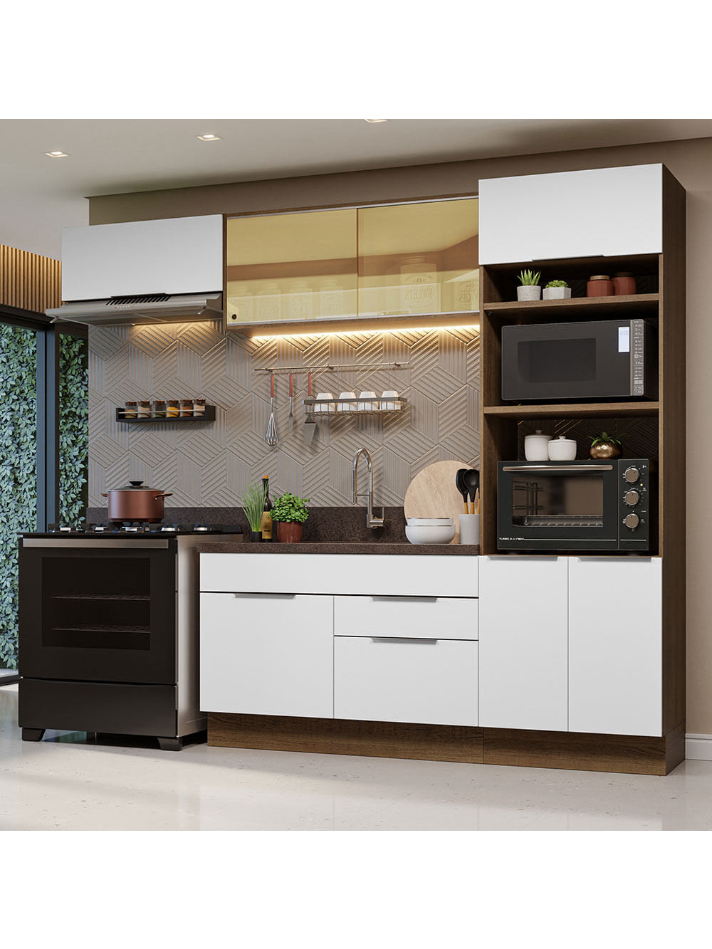 Armário de Cozinha Completa 270cm Rustic/Branco Stella Madesa 08 - Rustic/Branco