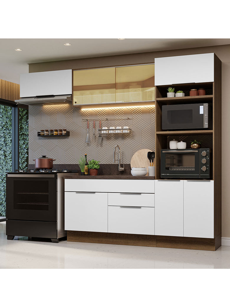Armário de Cozinha Completa 270cm Rustic/Branco Stella Madesa 08