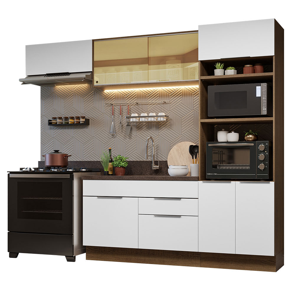 Armário de Cozinha Completa 270cm Rustic/Branco Stella Madesa 08 - Rustic/Branco