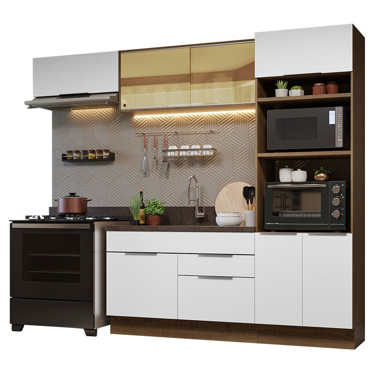 Armário de Cozinha Completa 270cm Rustic/Branco Stella Madesa 08