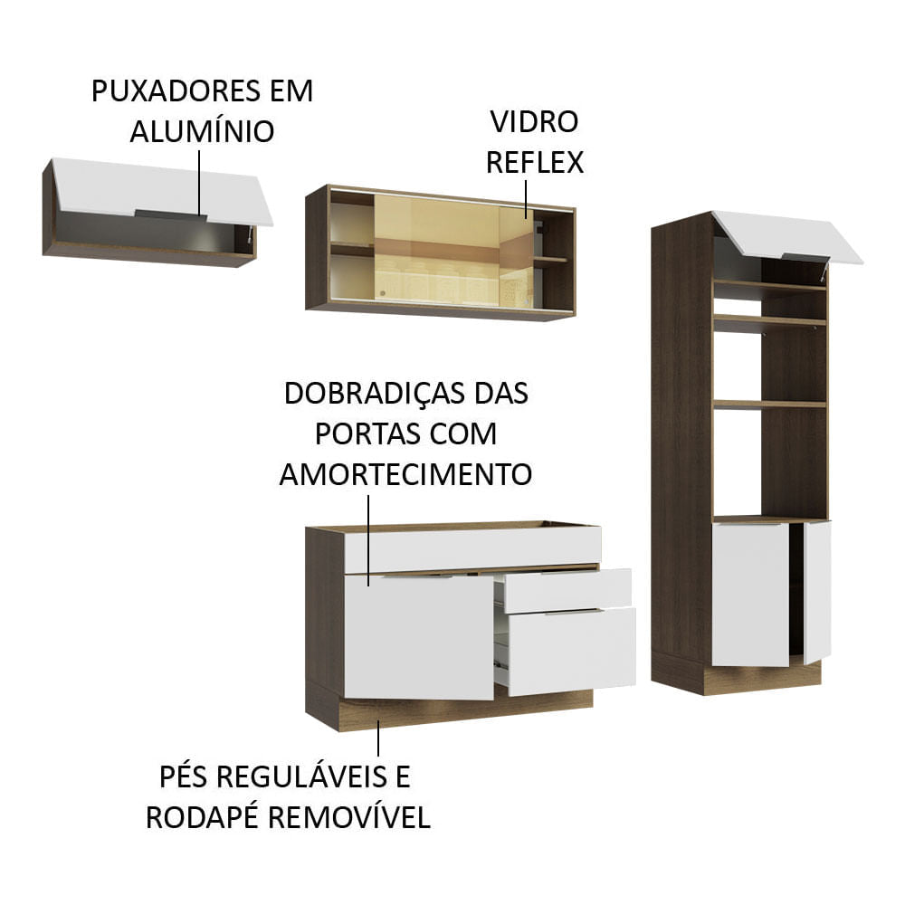 Armário de Cozinha Completa 270cm Rustic/Branco Stella Madesa 08