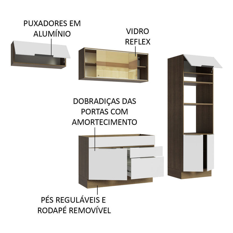 Armário de Cozinha Completa 270cm Rustic/Branco Stella Madesa 08
