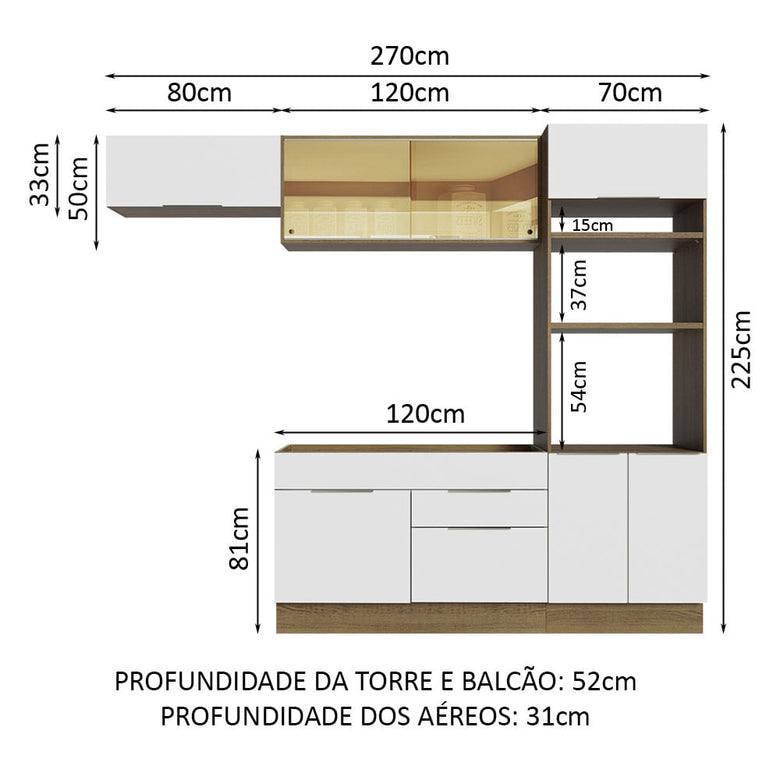 Armário de Cozinha Completa 270cm Rustic/Branco Stella Madesa 08