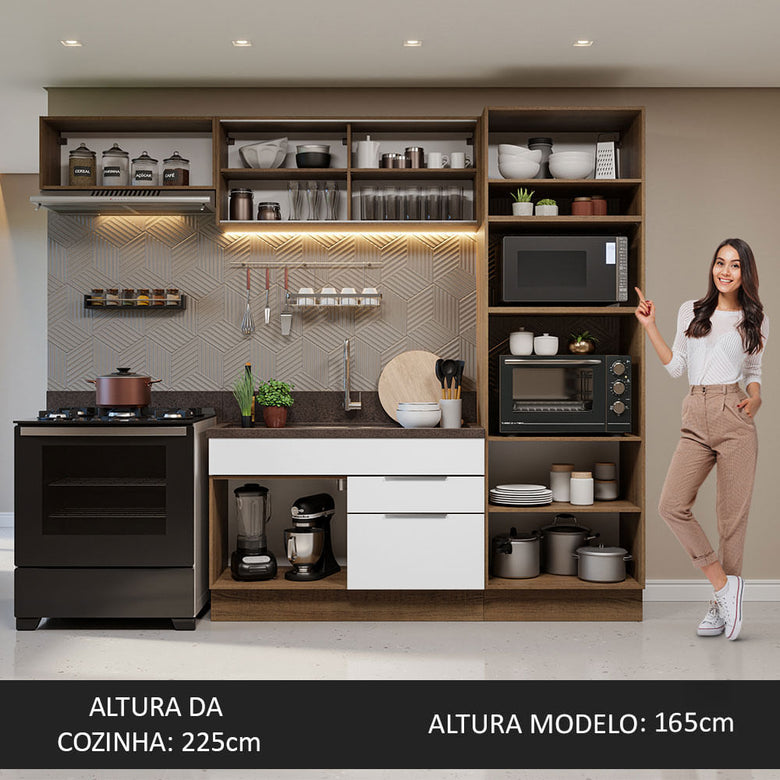 Armário de Cozinha Completa 270cm Rustic/Branco Stella Madesa 08