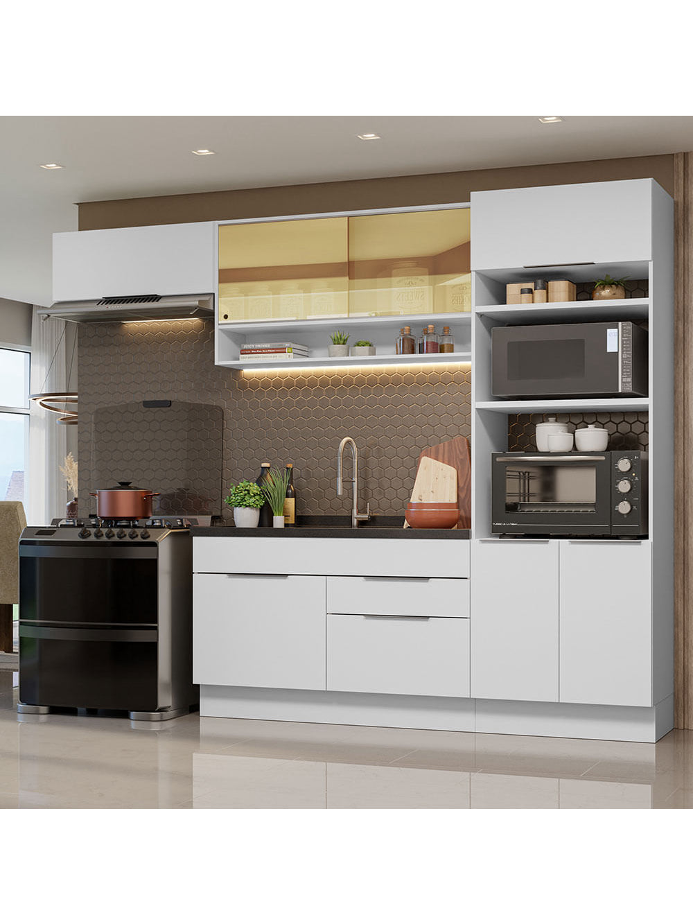 Armário de Cozinha Completa 270cm Branco Stella Madesa 09 - Branco