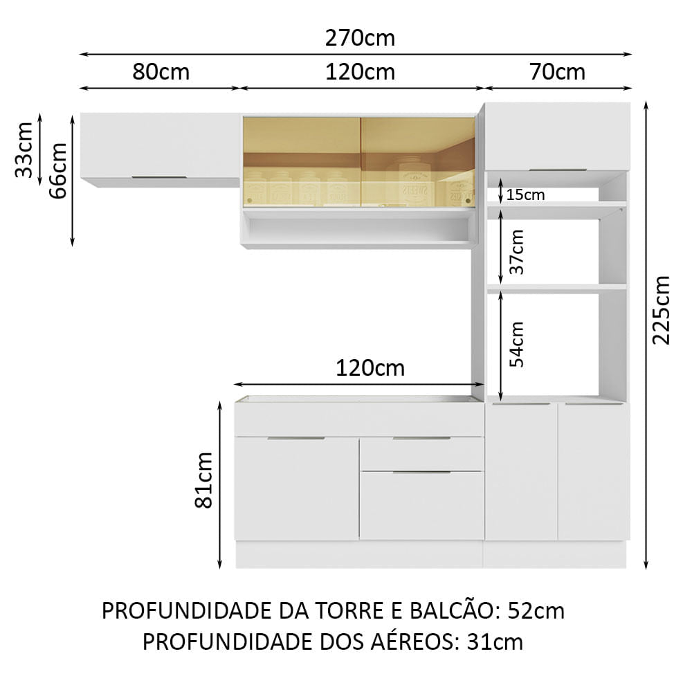 Armário de Cozinha Completa 270cm Branco Stella Madesa 09
