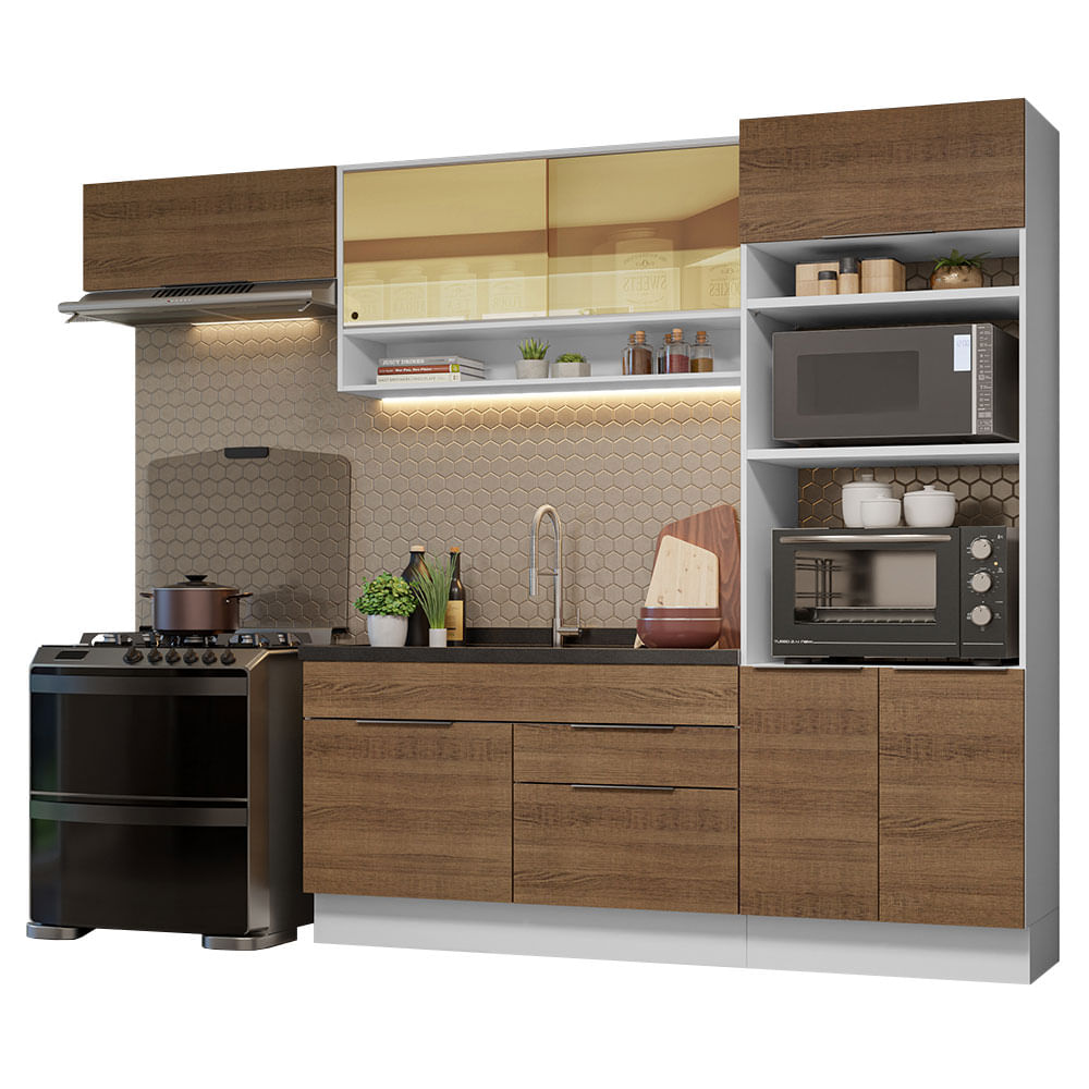 Armário de Cozinha Completa 270cm Branco/Rustic Stella Madesa 09 - Branco/Rustic