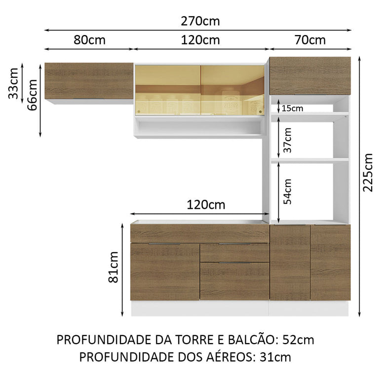 Armário de Cozinha Completa 270cm Branco/Rustic Stella Madesa 09