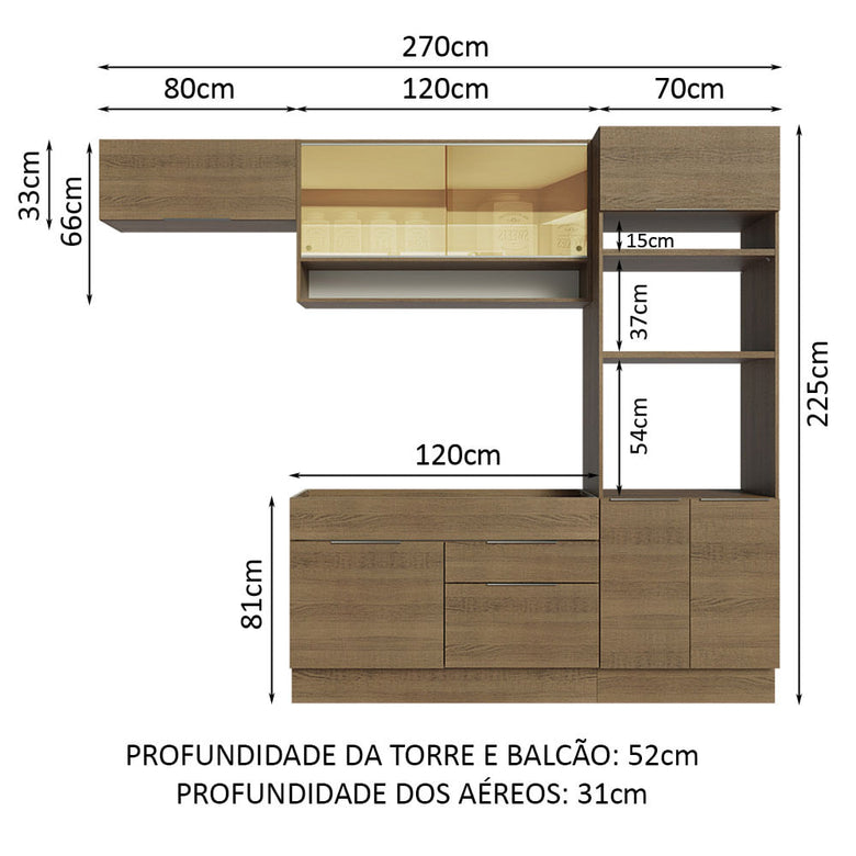Armário de Cozinha Completa 270cm Rustic Stella Madesa 09