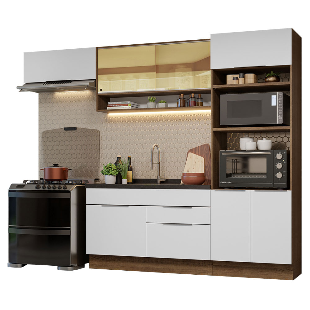 Armário de Cozinha Completa 270cm Rustic/Branco Stella Madesa 09 - Rustic/Branco