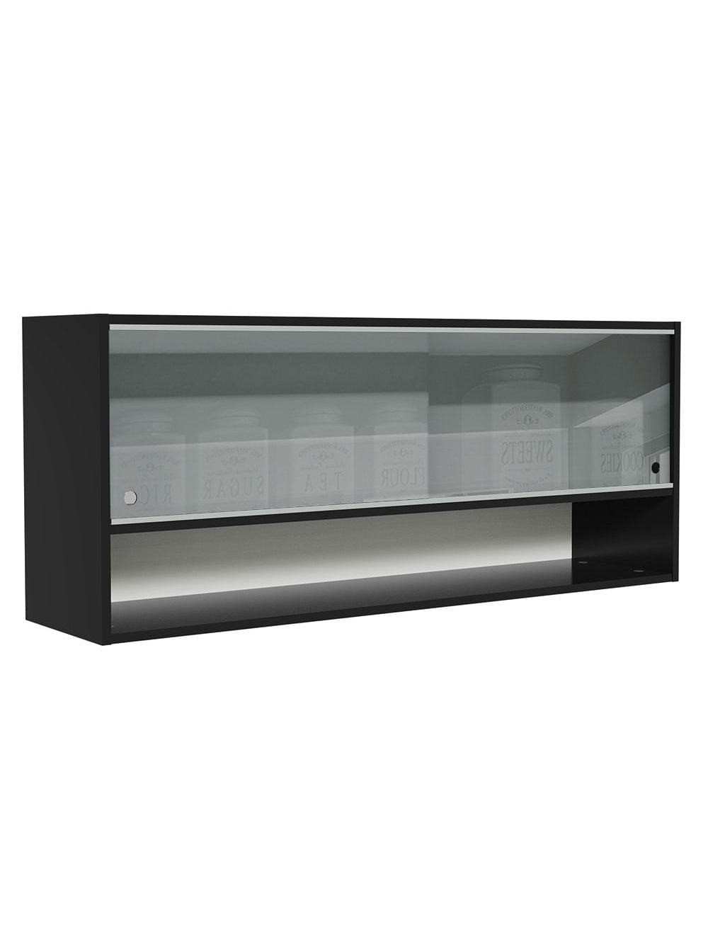 Armário Aéreo 120cm 2 Portas Correr Vidro Neutral 1 Nicho Preto Reims Madesa - Preto