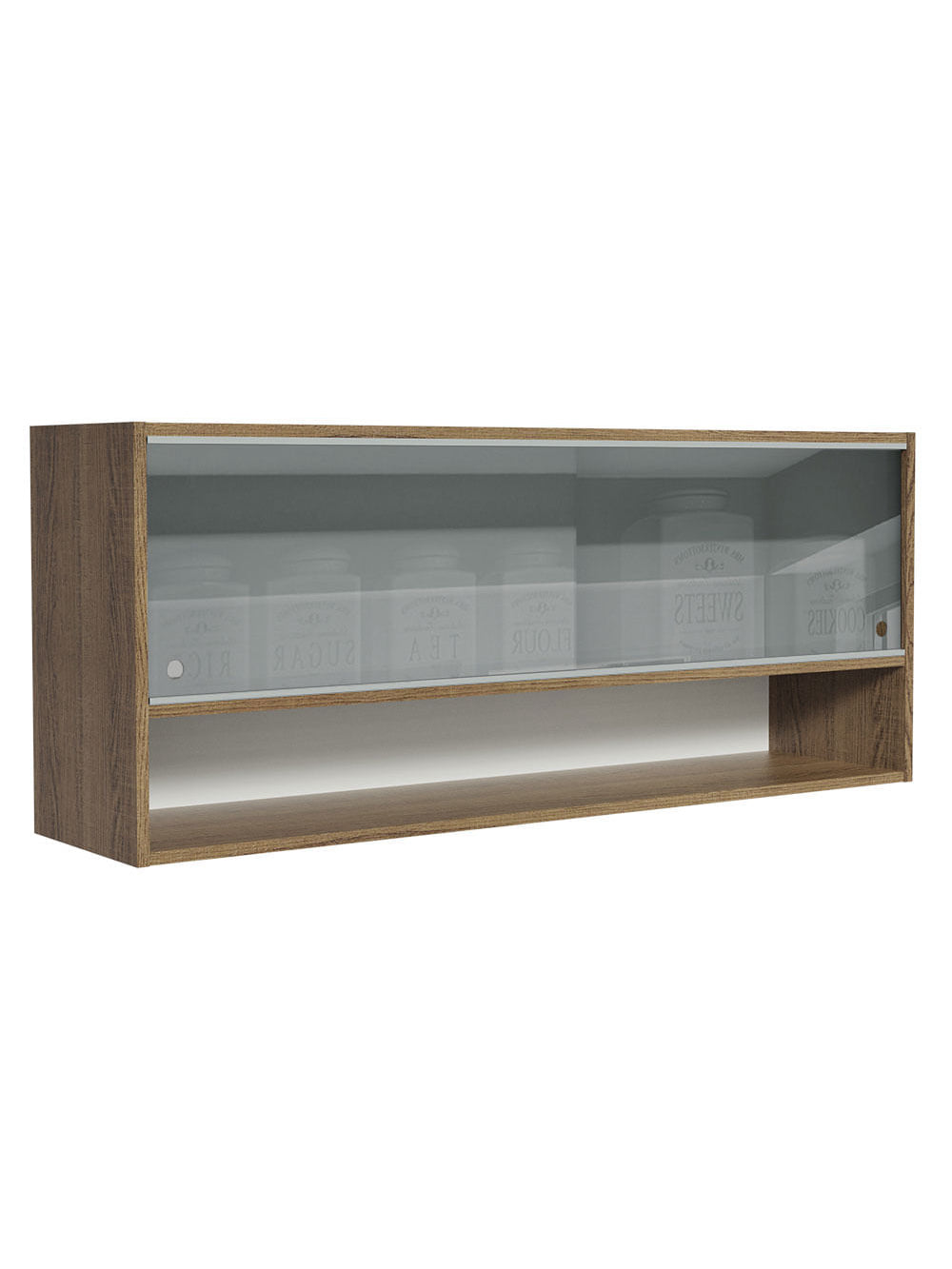 Armário Aéreo 120cm 2 Portas Correr Vidro Neutral 1 Nicho Rustic para Cozinhas Glamy, Lux e Reims Madesa - Rustic