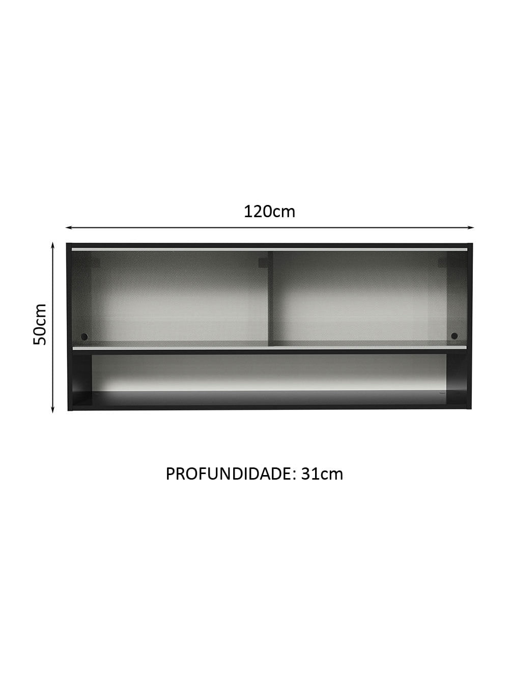 Armário Aéreo 120cm 2 Portas Correr Vidro Pontilhado 1 Nicho Preto Reims Madesa - Preto