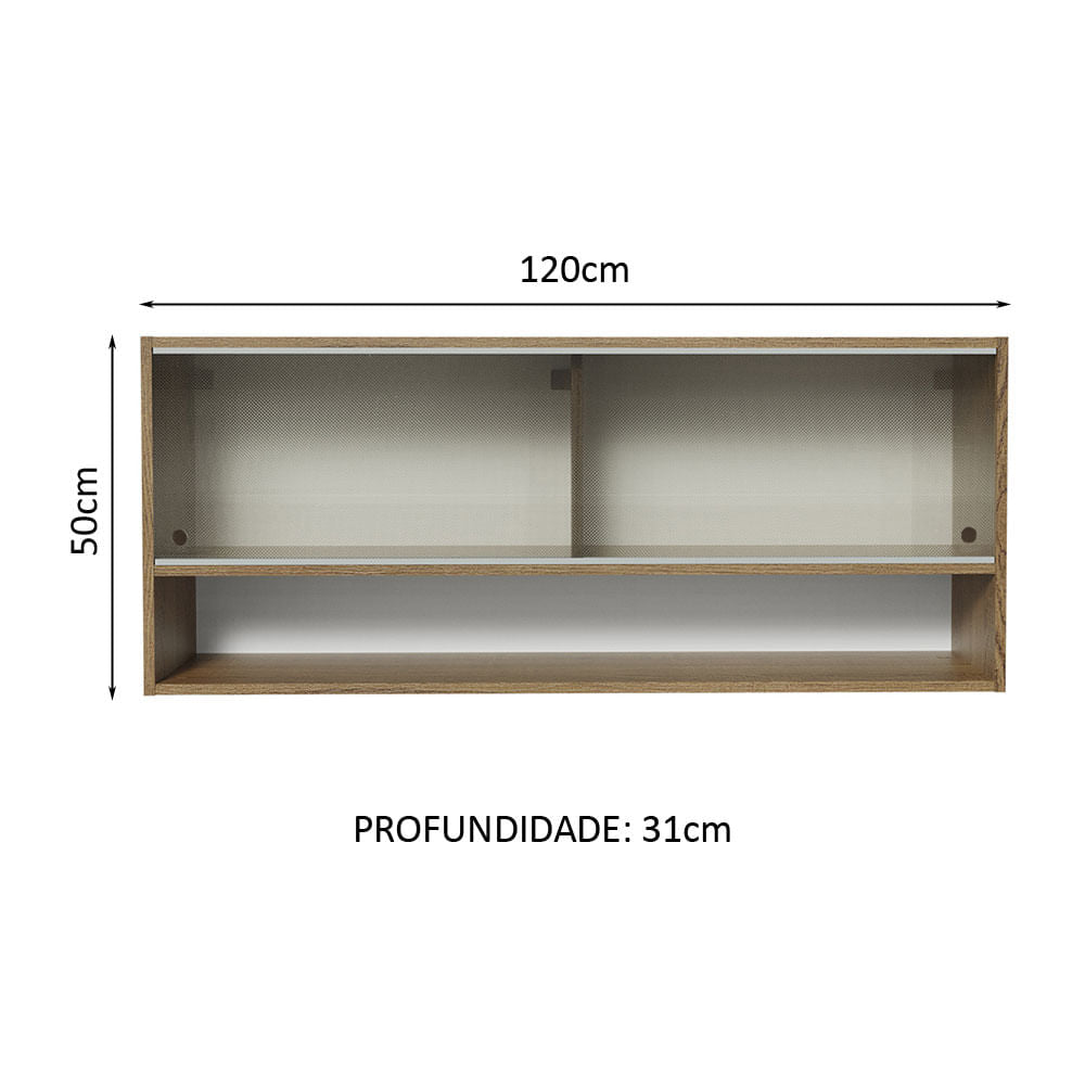 Armário Aéreo 120cm 2 Portas Correr Vidro Pontilhado 1 Nicho Rustic para Cozinhas Glamy, Lux e Reims Madesa - Rustic