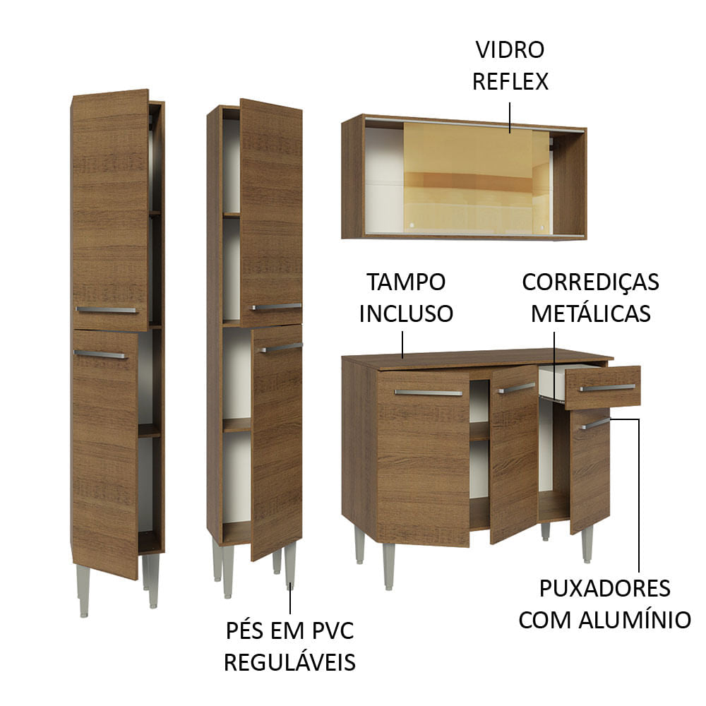 Armário de Cozinha Compacta 169cm Rustic Emilly Madesa 09