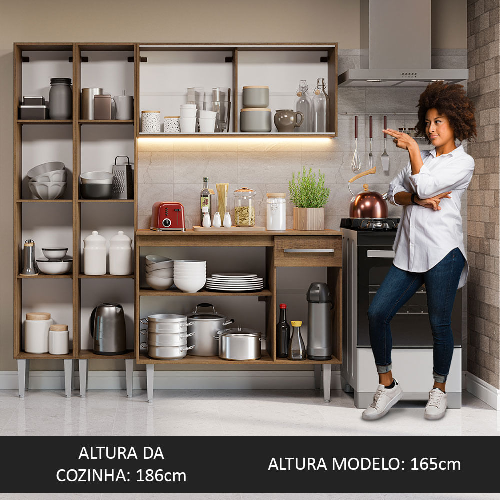 Armário de Cozinha Compacta 169cm Rustic Emilly Madesa 09