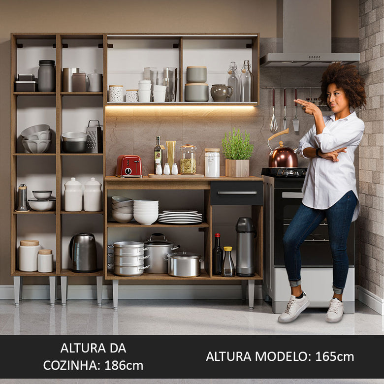 Armário de Cozinha Compacta 169cm Rustic/Preto Emilly Madesa 09