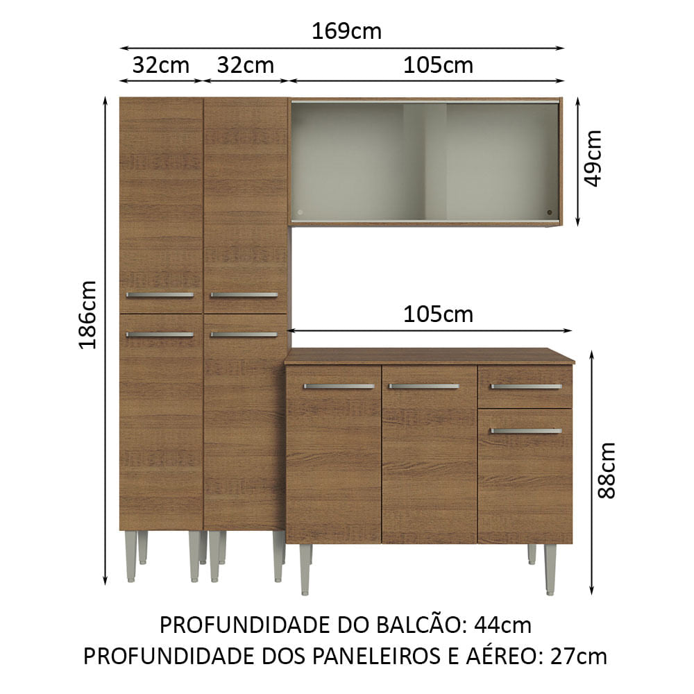 Armário de Cozinha Compacta 169cm Rustic Emilly Madesa 10