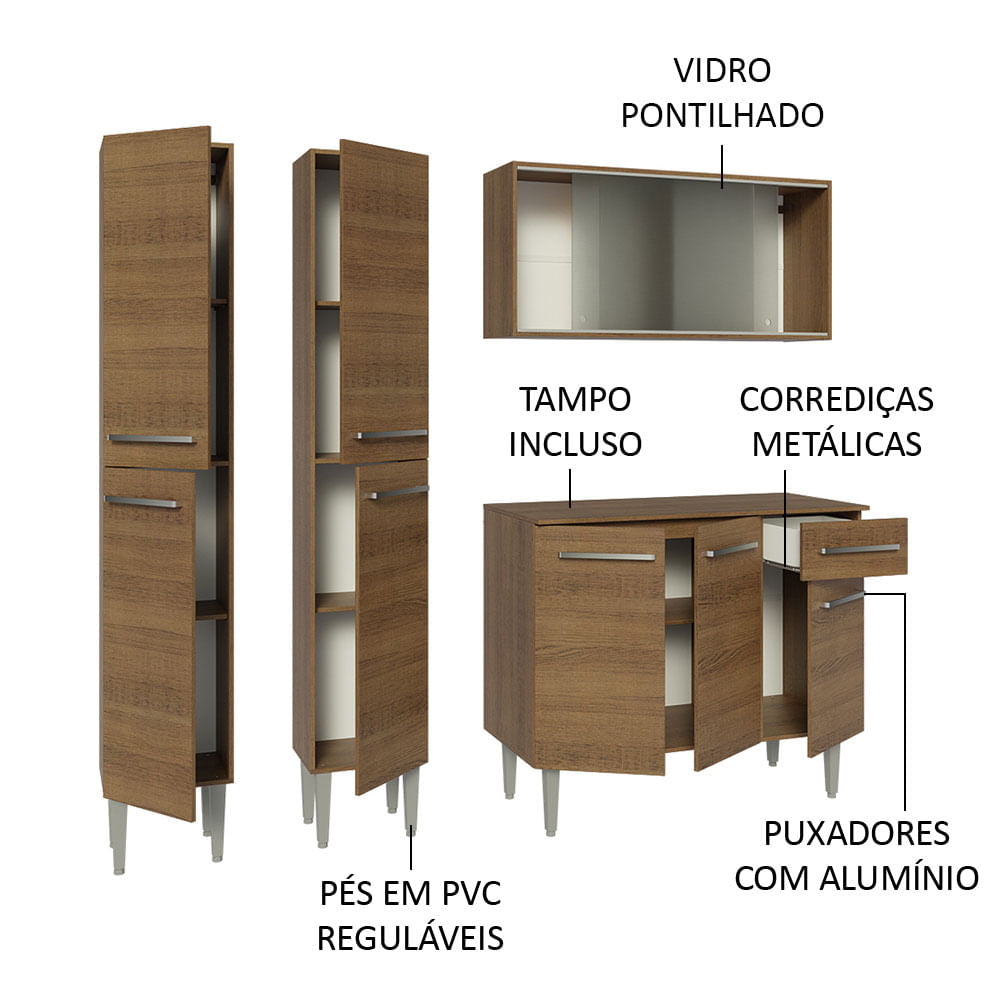 Armário de Cozinha Compacta 169cm Rustic Emilly Madesa 10