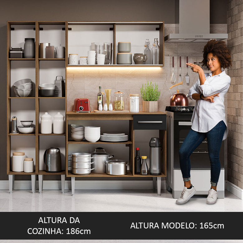 Armário de Cozinha Compacta 169cm Rustic/Preto Emilly Madesa 10