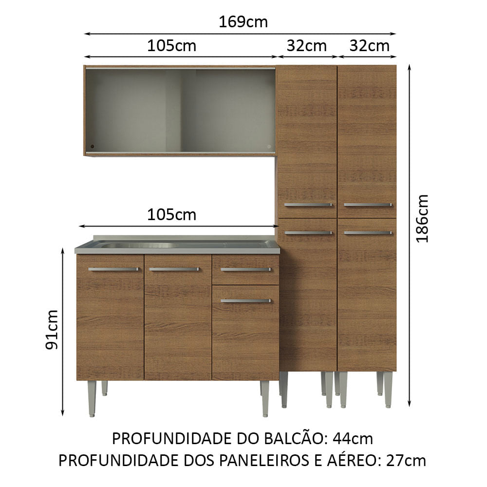 Armário de Cozinha Compacta 169cm com Pia Rustic Emilly Madesa 11