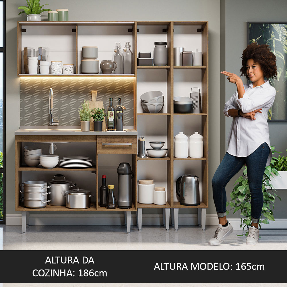Armário de Cozinha Compacta 169cm com Pia Rustic Emilly Madesa 11