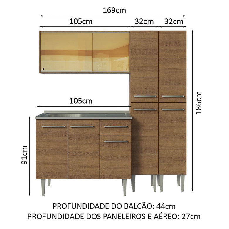 Armário de Cozinha Compacta 169cm com Pia Rustic Emilly Madesa 12