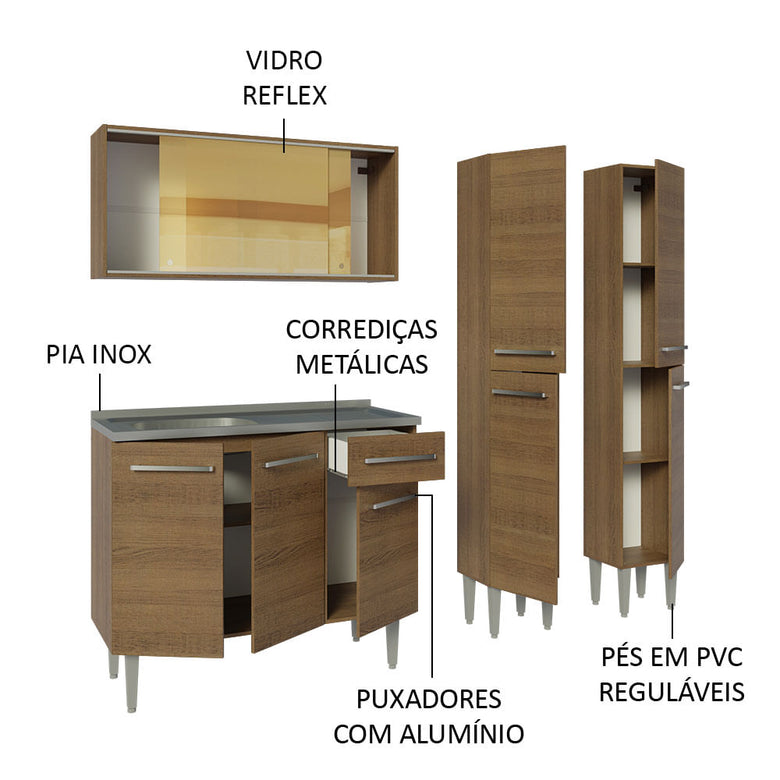 Armário de Cozinha Compacta 169cm com Pia Rustic Emilly Madesa 12