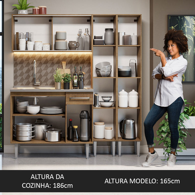 Armário de Cozinha Compacta 169cm com Pia Rustic Emilly Madesa 12