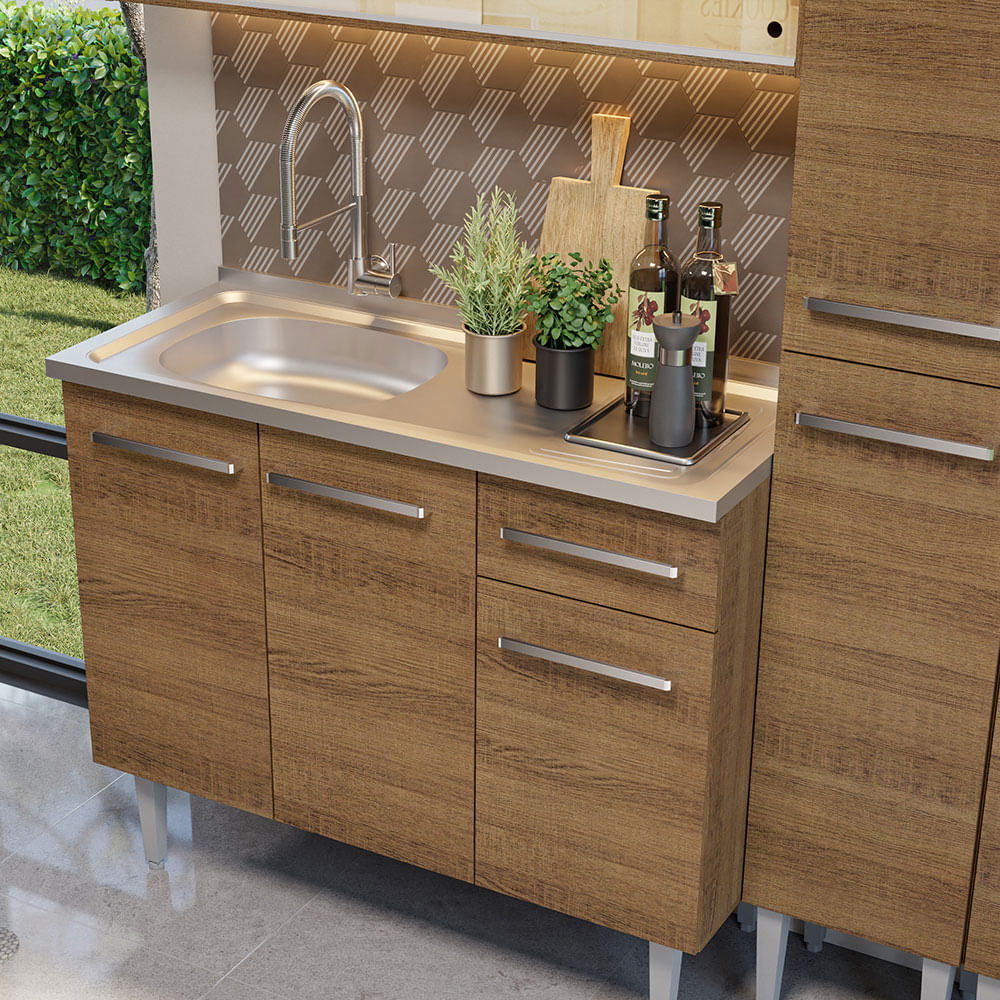 Armário de Cozinha Compacta 169cm com Pia Rustic Emilly Madesa 12