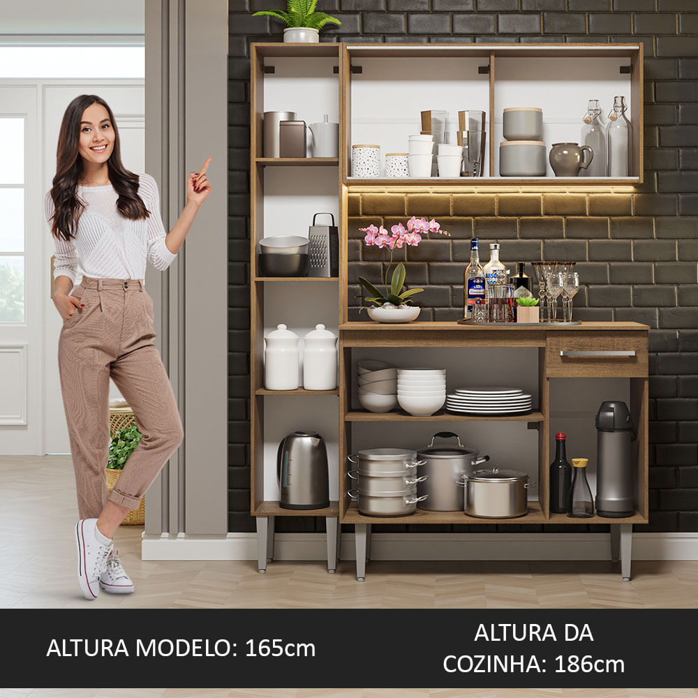 Armário de Cozinha Compacta 137cm Rustic Emilly Madesa 05