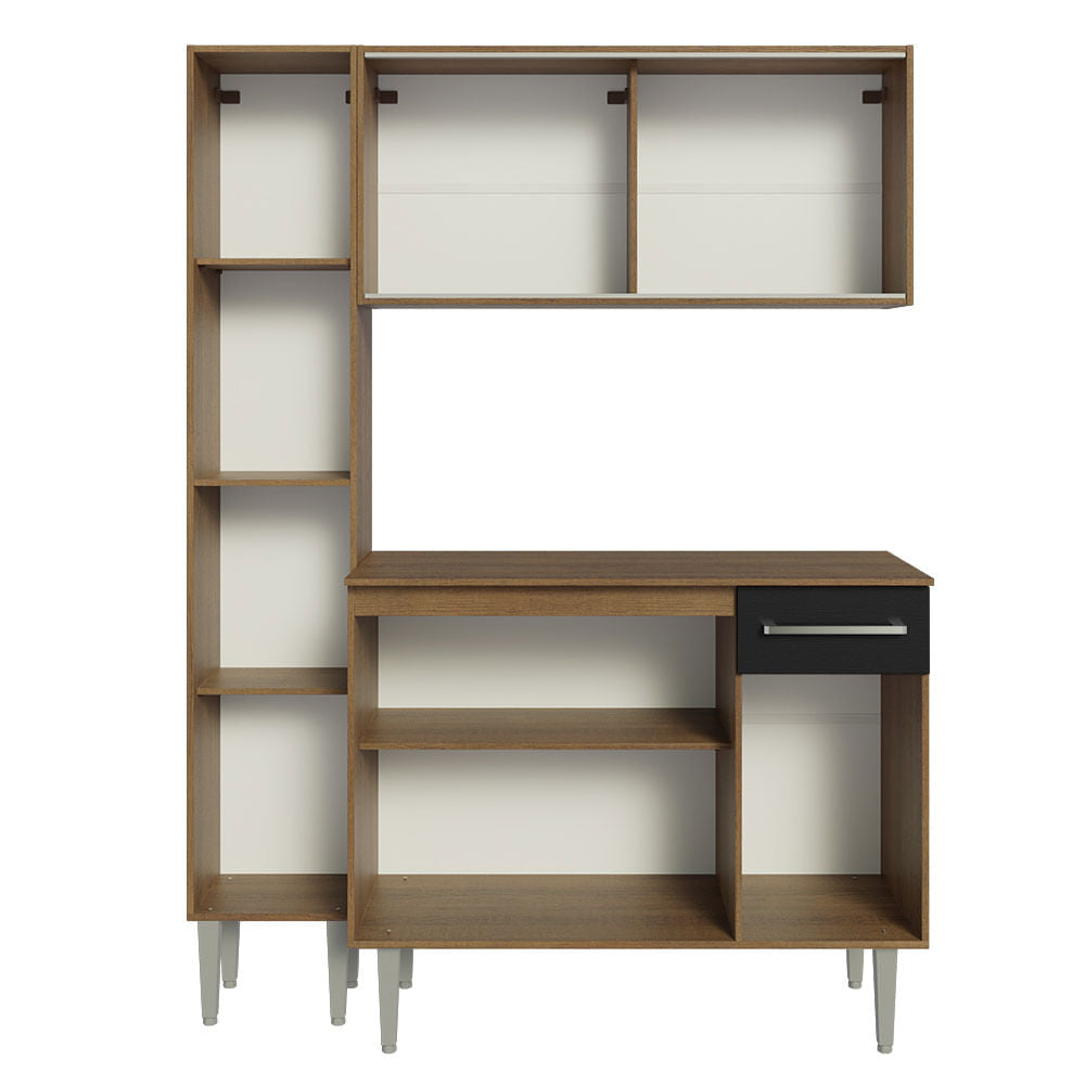 Armário de Cozinha Compacta 137cm Rustic/Preto Emilly Madesa 05