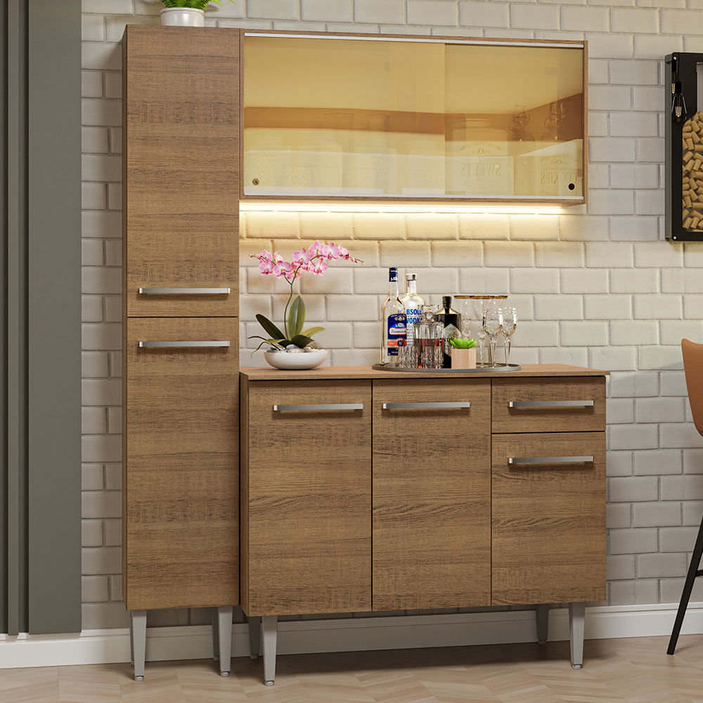 Armário de Cozinha Compacta 137cm Rustic Emilly Madesa 06 - Rustic