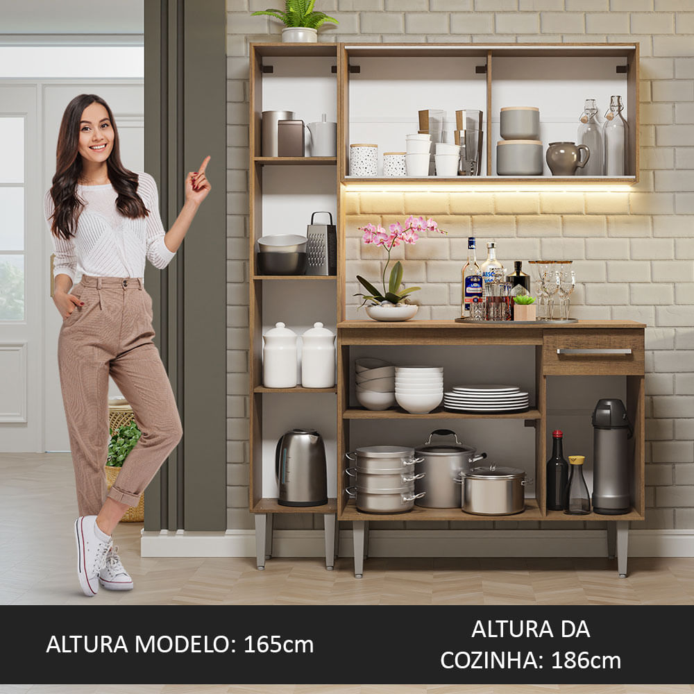 Armário de Cozinha Compacta 137cm Rustic Emilly Madesa 06