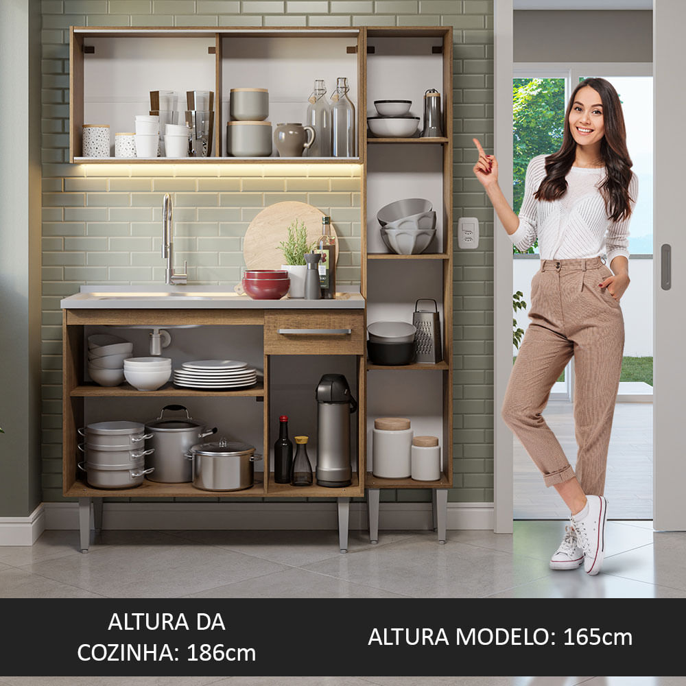Armário de Cozinha Compacta 137cm com Pia Rustic Emilly Madesa 07
